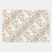 Witte gouden bruiloft bloemmotief elegante zomer inpakpapier vel (Voorkant)