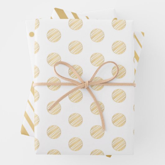 Witte & Gouden Candy Cane Stripes & Polka Dots Inpakpapier Vel (In situ)