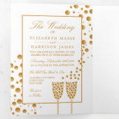 Witte & Gouden Champagne Bubbels, Bruiloft Suite Drieluik Uitnodiging (Binnenzijde eerst)