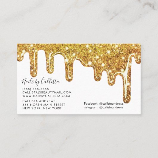 Witte Gouden Chunky Glitter Dikke Druppels Nagels Visitekaartje (Achterkant)