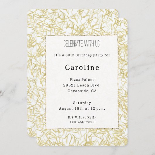 Witte Gouden Confetti 50ste Verjaardag Kaart (Voorkant / Achterkant)