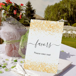 Witte gouden confetti favors bordje reclamebord met voetstuk