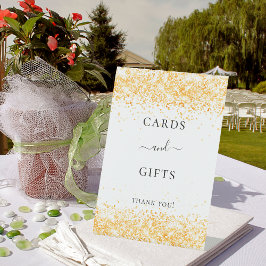 Witte gouden confetti kaarten cadeaus bord reclamebord met voetstuk