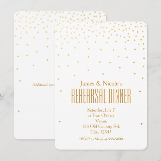 Witte & Gouden Confetti Stippen Repetitie Diner Ka Kaart (Voorkant / Achterkant)