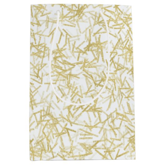 Witte gouden Confetti verjaardag Medium Cadeauzakje (Voorkant)