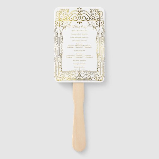 Witte Gouden Deco Chic Glam Bruiloftsprogramma Han Handwaaier (Achterkant)