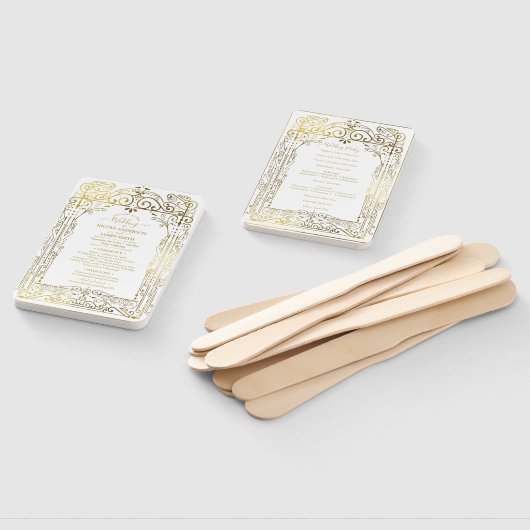 Witte Gouden Deco Chic Glam Bruiloftsprogramma Han Handwaaier (Niet-gemonteerd)