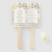 Witte Gouden Deco Chic Glam Trouwprogramma Handven Handwaaier (Voorkant en achterkant)