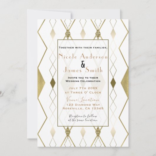 Witte & Gouden Diamant Glamour Modern Classy Weddi Kaart (Voorkant)