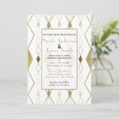Witte & Gouden Diamant Glamour Modern Classy Weddi Kaart (Staand voorkant)