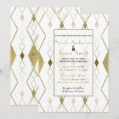 Witte & Gouden Diamant Glamour Modern Classy Weddi Kaart (Voorkant / Achterkant)