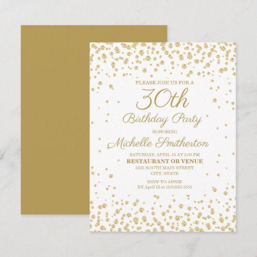 Witte Gouden Diamant Glitter Vrouwen 30e Verjaarda Kaart (Voorkant / Achterkant)