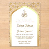 Witte Gouden Diamanten Boog Moslim Bruiloft Acryl Uitnodigingen (Voorkant)