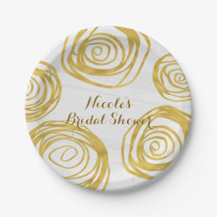 Witte & Gouden Draairozen Moderne Bruidsdouche Papieren Bordje