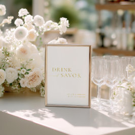 Witte & Gouden Drink & Savor Wedding Bar Teken Folie Uitnodiging