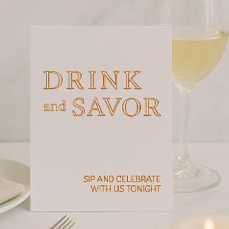Witte & Gouden Drink & Smaak Wedding Bar Teken Fol Folie Feestdagenkaart
