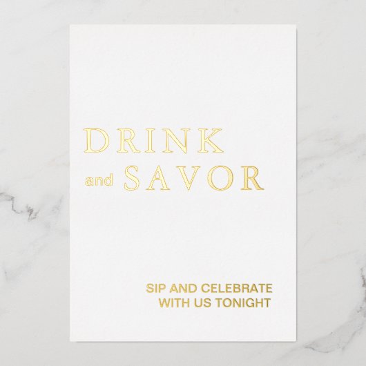 Witte & Gouden Drink & Smaak Wedding Bar Teken Fol Folie Feestdagenkaart (Voorkant)