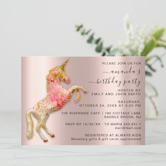 Witte Gouden Eenhoorn Paard Verjaardagsfeest Uniek Kaart (Staand voorkant)