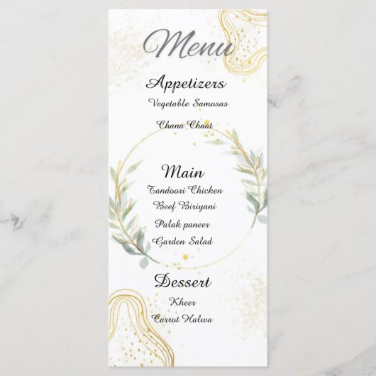 Witte, gouden en groene bloemen abstract menu (Voorkant)