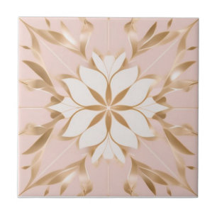 Witte, gouden en roze bloemen tegeltje