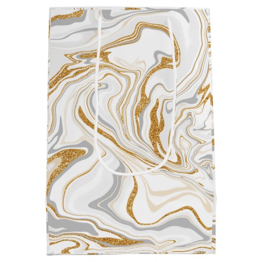 Witte, gouden en zilverkleurige zwirls medium cadeauzakje (Achterkant)