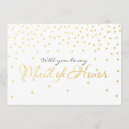 Witte & Gouden Folie Confetti Stippen MAID OF HONO Kaart