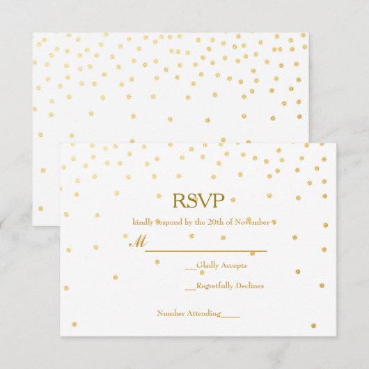 Witte & Gouden Folie Confetti Stippen Trouw RSVP K (Voorkant / Achterkant)