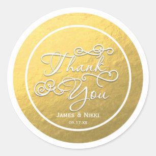 Witte & Gouden Folie DANK JE WEL Type Huwelijkssti Ronde Sticker