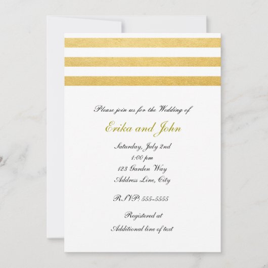Witte & Gouden Folie Gestreepte Chique Bruiloft Ui Kaart (Voorkant)