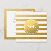 Witte & Gouden Folie Gestreepte Huwelijksuitnodigi Kaart (Voorkant / Achterkant)