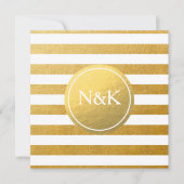 Witte & Gouden Folie Gestreepte Huwelijksuitnodigi Kaart (Voorkant)