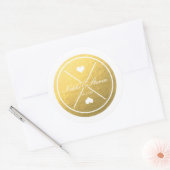 Witte & Gouden Folie Hart Ronde Bruiloft Sticker (Envelop)