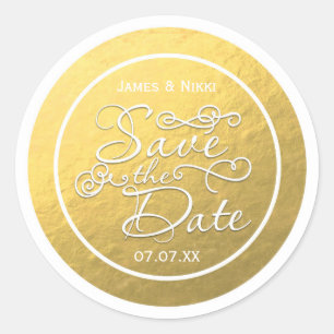 Witte & Gouden Folie SAVE THE DATE Trouwsticker Ronde Sticker