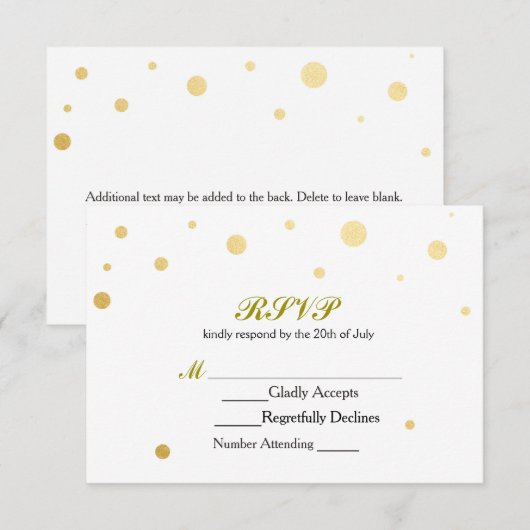 Witte & Gouden Folie Stippen RSVP Bruiloft Kaart (Voorkant / Achterkant)