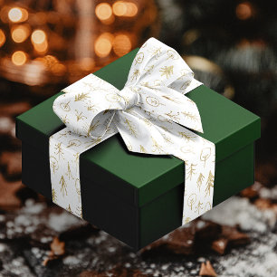 Witte Gouden Folie Winter Kerstscène Bomen Sneeuw Satijnen Lint