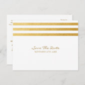 Witte & gouden foliestrepen sparen het datum Brief Aankondigingskaart (Voorkant / Achterkant)