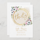 Witte Gouden Geometrische Anemone Rozen 30e Verjaa Kaart (Voorkant / Achterkant)