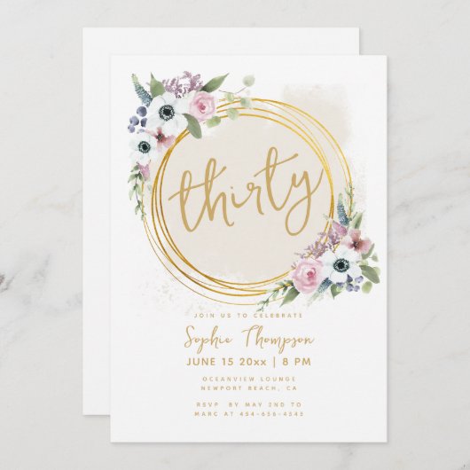 Witte Gouden Geometrische Anemone Rozen 30e Verjaa Kaart (Voorkant / Achterkant)