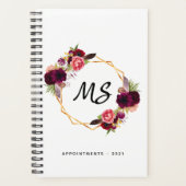 Witte gouden geometrische bruinbloemmonogram planner (Voorkant)