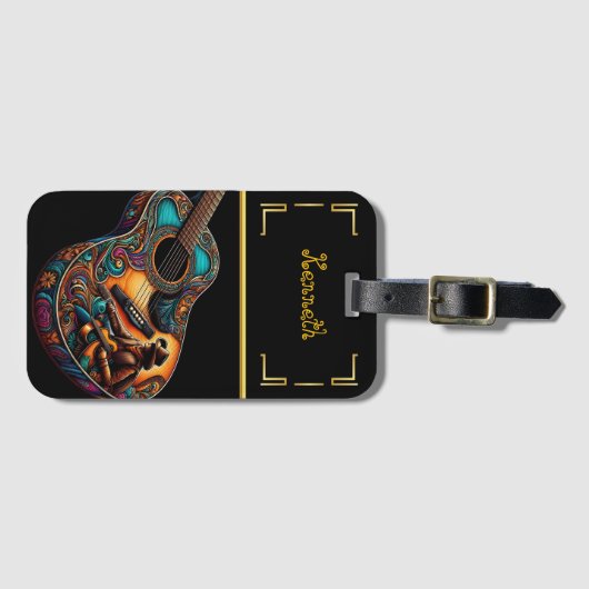 Witte & Gouden Gitaar Westerne Vibes Bagagelabel (Voorkant (horizontaal))