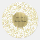 Witte Gouden Glam Confetti Bruidsdouche Ronde Sticker (Voorkant)