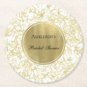 Witte Gouden Glam Confetti Bruidsfeest Ronde Kartonnen Onderzetter (Voorkant)