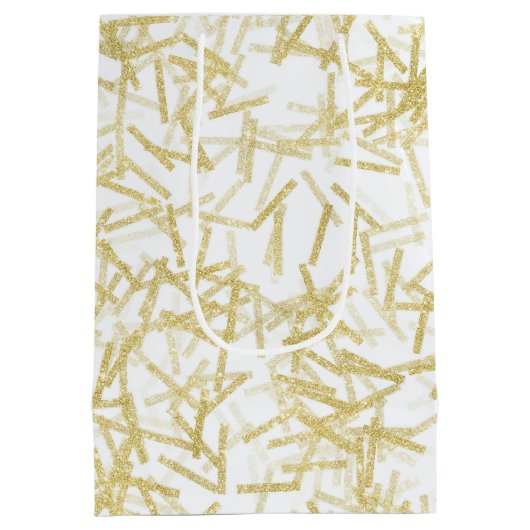 Witte Gouden Glam Glitterige Kerstmis Medium Cadeauzakje (Achterkant)