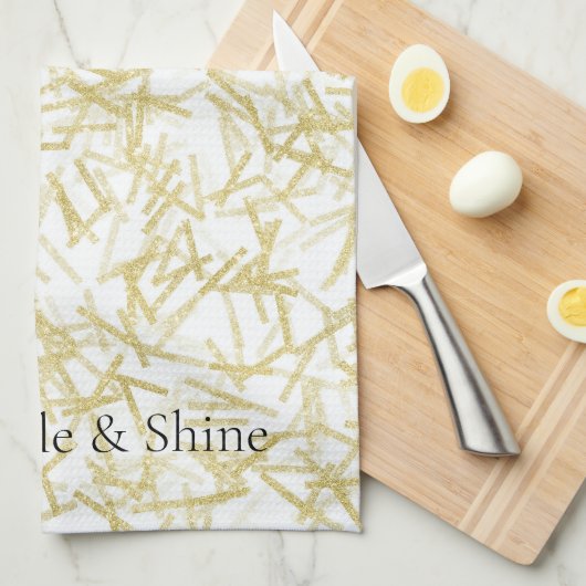 Witte Gouden Glam Glitzy Schittering Theedoek (Quarter Fold)