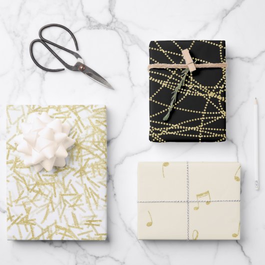 Witte Gouden Glam Glitzy Verjaardag Inpakpapier Vel (Voorkant)