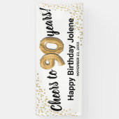 Witte Gouden Glitter 90ste Verjaardag Spandoek (Verticaal)