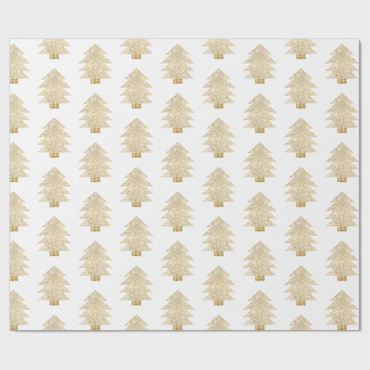 Witte Gouden Glitter Kerstbomen Cadeaupapier (Vlak)