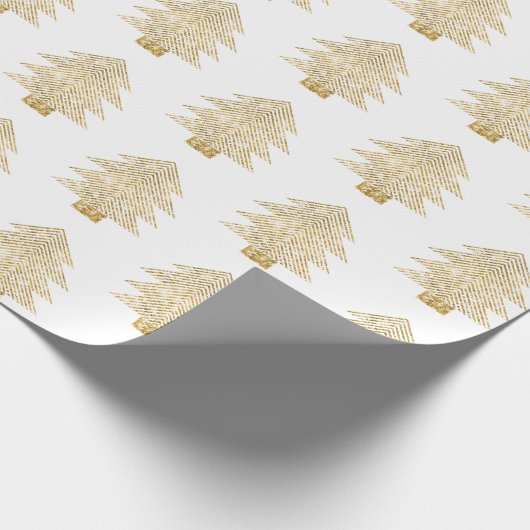 Witte Gouden Glitter Kerstbomen Cadeaupapier (Hoek)
