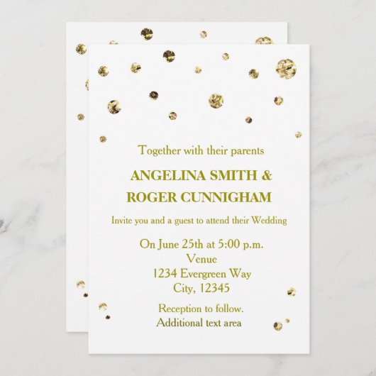 Witte & Gouden Glitter Moderne Dot Huwelijksuitnod Kaart (Voorkant / Achterkant)