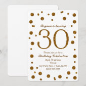 Witte & Gouden Glitter Stippen 30e 30 Verjaardagsf Kaart (Voorkant / Achterkant)